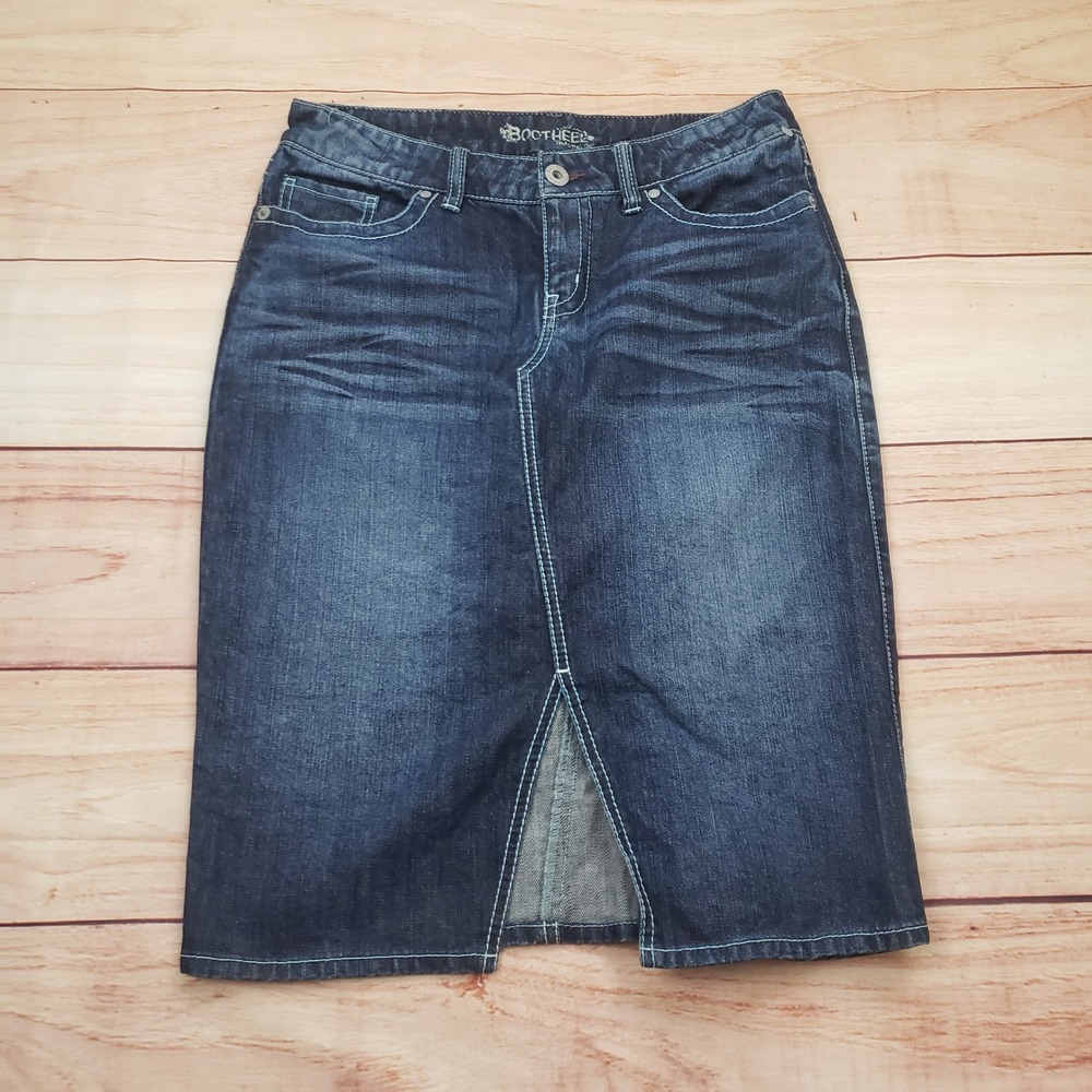 Bootheel Trading Co Skirt Womens 28/4 Dark Wash‎ Denim Midi Front Slit Ladies
